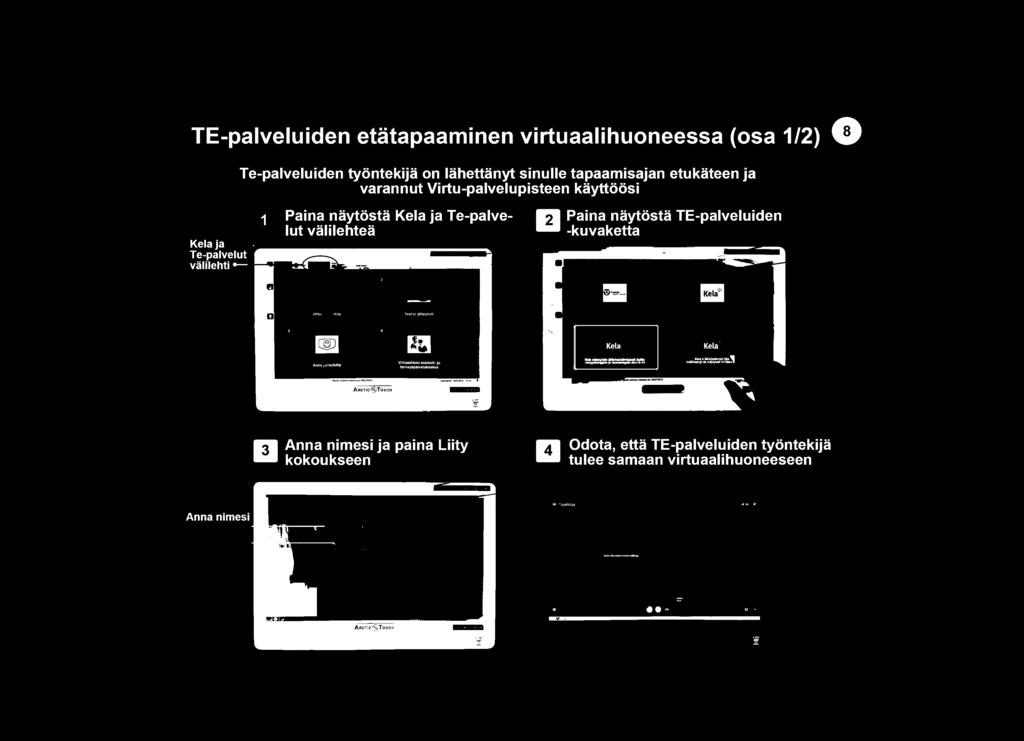 TE-palveluiden -kuvaketta II Anna nimesi ja paina Liity kokoukseen II