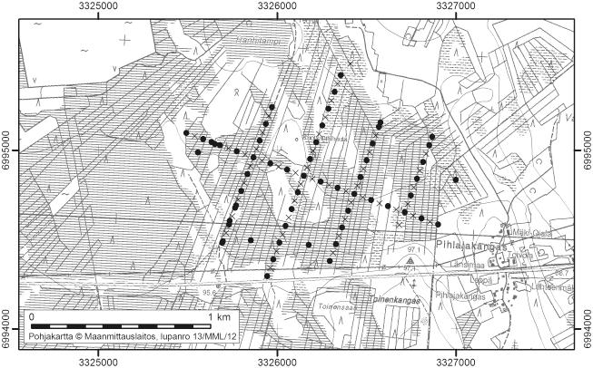 Lappajärvellä tutkitut suot ja niiden turvevarat. Osa 1. 23. Pihlajakankaanneva Pihlajakankaanneva (kl. 2313 05, x=6994,6, y=3326,3) sijaitsee noin 36 km Lappajärven keskustasta etelään.