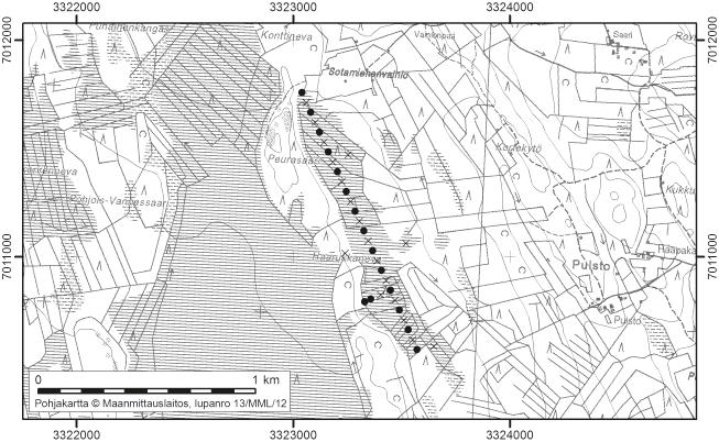 Lappajärvellä tutkitut suot ja niiden turvevarat. Osa 1. 33. Haarukkaneva Haarukkaneva (kl. 2313 06, x=7011,1, y=3323,2) sijaitsee noin 11 km Lappajärven keskustasta lounaaseen.