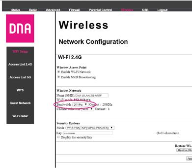 8. Modeemin langattoman verkon (WLAN) edistyneempien asetusten muuttaminen Langattoman verkon nimen muuttaminen SSID tarkoittaa langattoman verkon nimeä. Muuta tehtaalla asetettu nimi haluamaksesi.