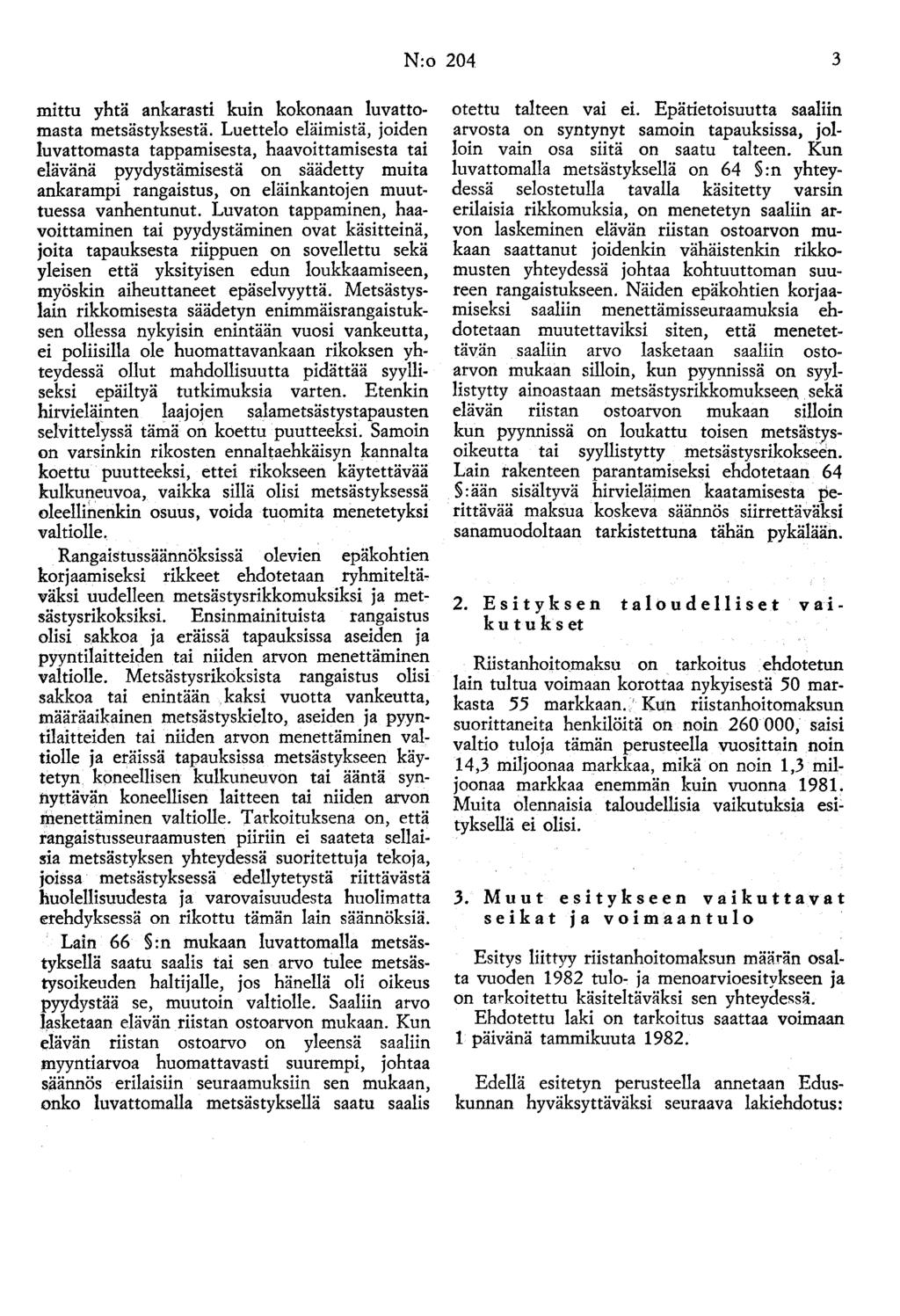 N:o 204 3 mittu yhtä ankarasti kuin kokonaan luvattomasta metsästyksestä.