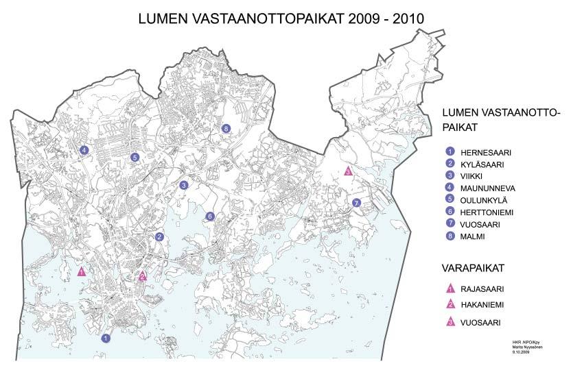 LIITE Kuva 1. Lumen vastaanottopaikat Helsingissä (HKR julkaisut 2010:16).