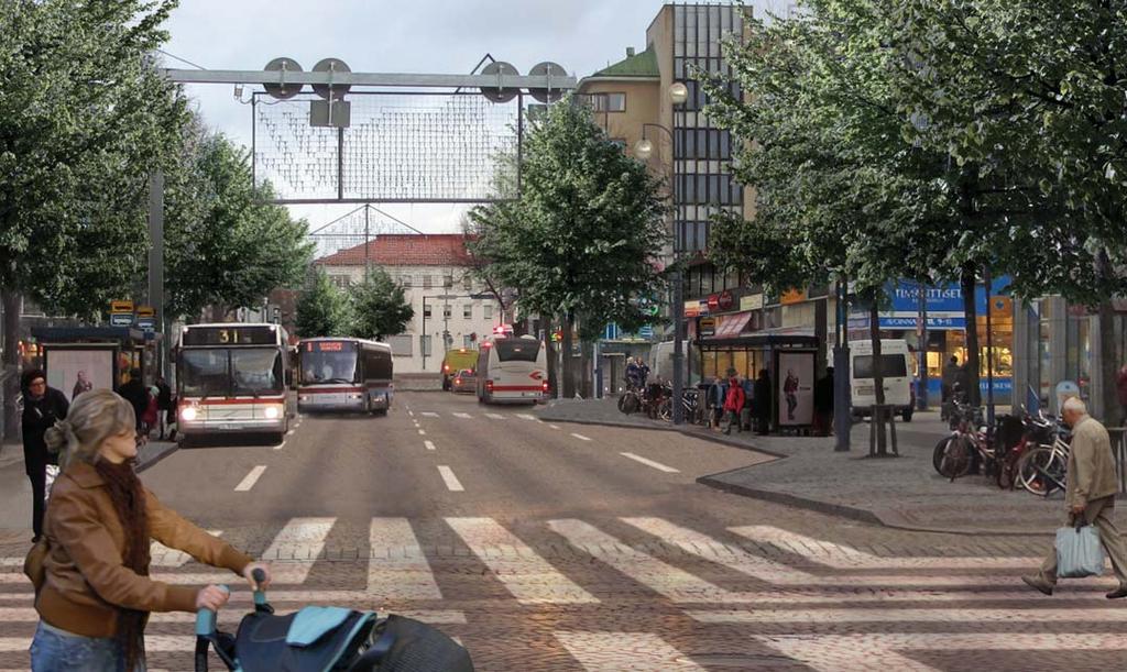 Yksisuuntaiset pyörätiet jatkuvat lännestä kävelykadun suunnasta itään Karjalankadun suuntaan. Ajoradan ja pyörätien väliin jäävälle välikaistalle osoitetaan pyöräpysäköintiä nykyiseen tapaan.