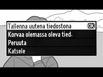 6 Tallenna kopio. Korosta yksi seuraavista ja paina J: Tallenna uutena tiedostona: tallenna kopio uuteen tiedostoon. Korvaa olemassa oleva tied.