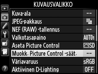 Mukautettujen Picture Control -säätimien luominen Kameran mukana toimitetuista esiasetetuista Picture Control - säätimistä voidaan muokata ja tallentaa