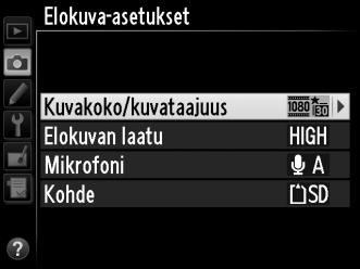 1 Valitse Elokuva-asetukset. Valikot saa näkyviin painamalla G-painiketta.