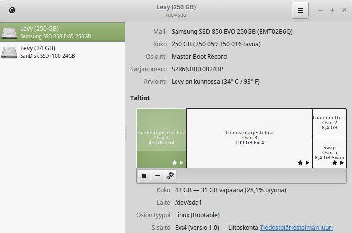 102 Merkittävämmät kiintolevyjen osioiden ja flagien muutokset kannattaa kuitenkin hoitaa mielummin asennustikun kautta esimerkiksi Gparted-ohjelmalla, joka on asennustikussa valmiina käytettävissä.