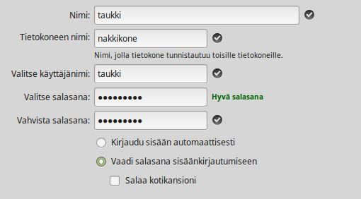 31 ympäri paikkoja läppärin kanssa. Salaus voidaan ottaa käyttöön asennuksen jälkeenkin, josta on ohje kappaleessa 4.13.1 Salatun kotihakemiston käyttöönotto sivulla 112.