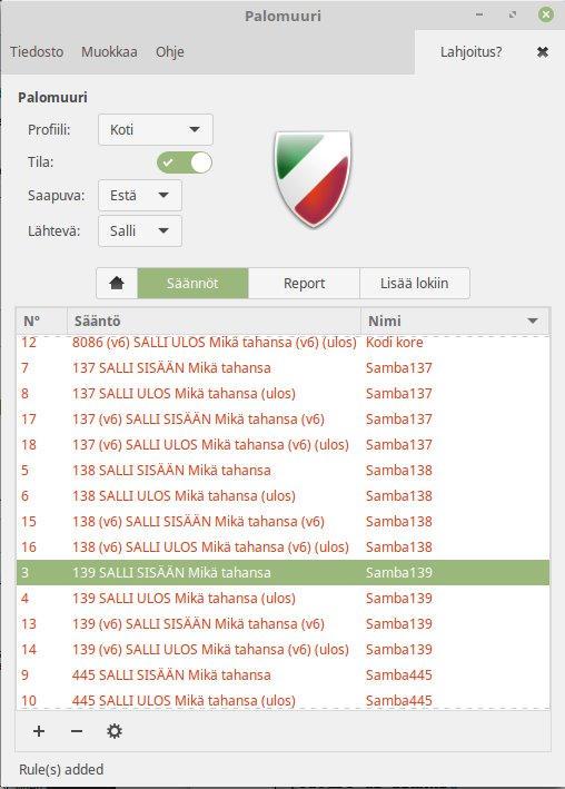 51 Palomuuria voi myös itse säätää vaikkapa graafisen ohjelman avulla (gufw), jolloin voidaan rajoittaa liikennettä.
