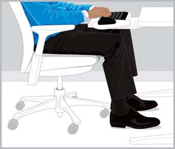 2 Tuolin säätäminen Kuuntele jalkojen, selän ja olkapäiden tuntemuksia Tutustu tuolisi säätömahdollisuuksiin, jotta pystyt säätämään sitä eri pysty- ja noja-asentoihin.