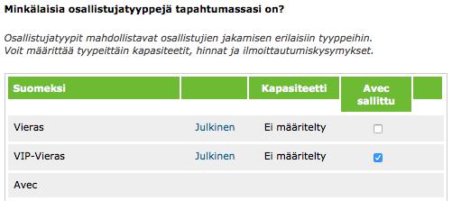 2.3. Avec-ilmoittautuminen Avec-ilmoittautumisessa yksi henkilö voi ilmoittaa itsensä ja halutessaan avecin tapahtumaan.