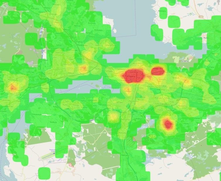 Vasemmalla aluerajaus Pirkanmaalle ja oikealla Tampereen keskustaan.