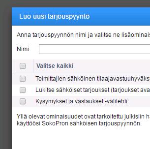 Uuden tarjouspyynnön luominen VAIHE 2 Lukitse sähköiset tarjoukset (tarjoukset avataan samanaikaisesti avaustilaisuudessa) Jos valitset tarjouspyyntöä luodessa Lukitse sähköiset tarjoukset