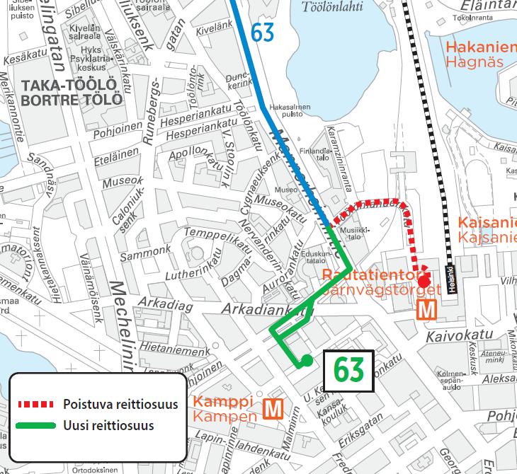 22 Kuva 16. Linjan 63 reittimuutos. 2.6.2 Espoon sisäiset linjat ja Espoon suunnan seutulinjat Länsimetron vaikutukset bussilinjastoon Länsimetron myötä Etelä-Espoossa siirrytään liityntälinjastoon syysliikenteen alkaessa.