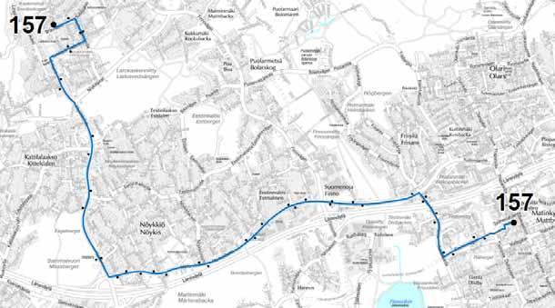 36 Linjat 157 ja 158 Linja 157 liikennöi Matinkylästä Kalastajantien, Merituulentien ja Martinsillantien kautta Nöykkiönkadulle, josta edelleen