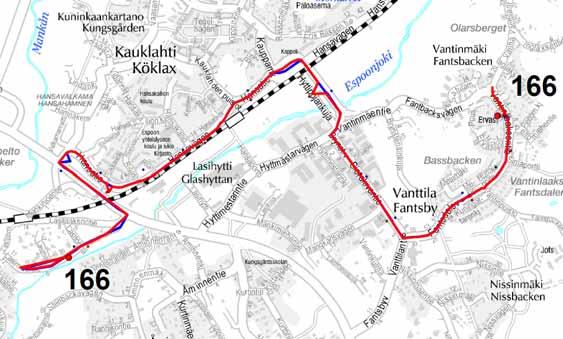 38 Linjat 166 ja 167 Linjat 166 ja 167 palvelevat Vantinmäkeä, Lasilaaksoa ja Järvikylää tarjoten näille alueille liityntäyhteydet