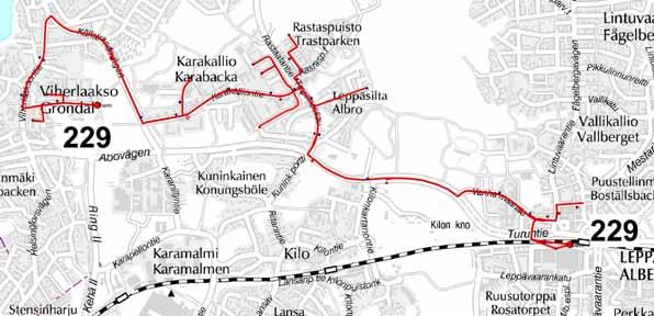 61 Kuva 67. Lähibussilinjan 229 reitti. 2.6.3 Vantaan sisäiset linjat ja Vantaan suunnan