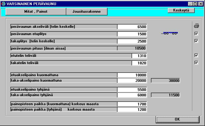 Perävaunun mitta- ja painotiedot, akselit Perävaunun mitat ja painot Perävaunun mittojen