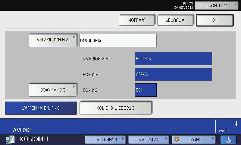 Luku PERUSTOIMINNOT e-filing-perustoiminnot e-filing on toiminto, jolla asiakirjoja tallennetaan laitteen kovalevylle, jolta ne voidaan tarvittaessa tulostaa.