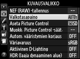 Värilämpötilan valitseminen Kun K (Valitse värilämpötila) on valittu valkotasapainoksi, värilämpötila voidaan valita painamalla L (U) -painiketta ja kiertämällä sivukomentokiekkoa.