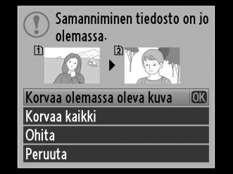 Jos kohdekansiossa on samanniminen kuva kuin kopioitavissa kuvissa, näkyviin tulee vahvistusikkuna.