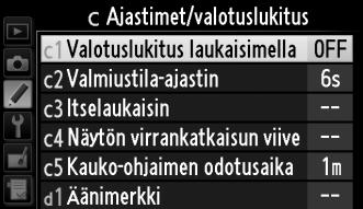 asetusten valikko tulee esiin, kun