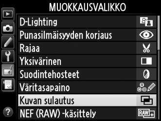 valittavissa). NEF (RAW) -kuva luodaan valitsemalla kuvan laaduksi NEF (RAW). + 1 Valitse Kuvan sulautus.