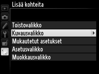 G-painike Oma valikko on mukautettu valikko, josta pääset käyttämään nopeasti jopa 20 toimintoa, jotka on