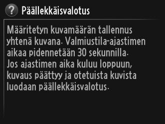 Viimeisimmät asetukset (oletusasetuksena Oma valikko; 0 280) Liukusäädin näyttää valikon kohdan. Kuvakkeet osoittavat nykyiset asetukset. Valikkovaihtoehdot Nykyisen valikon vaihtoehdot.