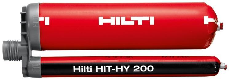 + harjateräs Hilti HIT-HY 200 + harjateräs Injektointijärjestelmä Hyödyt Hilti HIT- HY 200-A 330 ml pakkaus (saatavana myös 500 ml) Hilti HIT- HY 200-R 330 ml pakkaus (saatavana myös 500 ml)