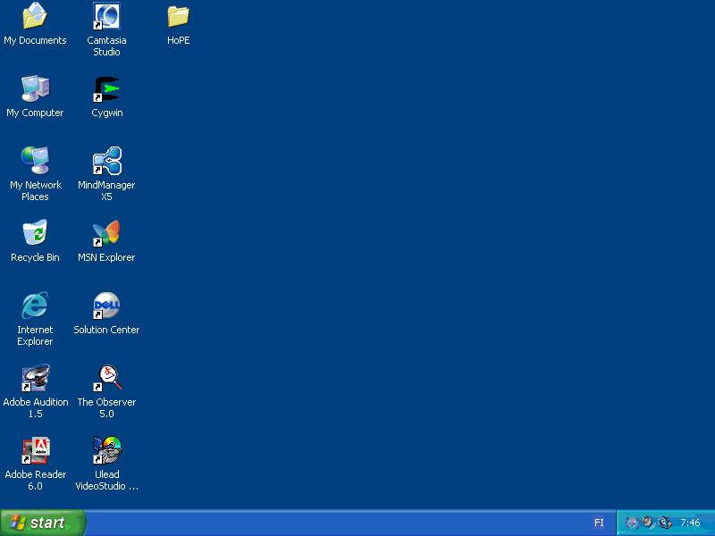 Työpöytä on koko näytön kokoinen ja siinä suoritetaan monet Windowsin toiminnoista. Työpöydällä on ohjelmien ja tiedostojen kuvakkeita.