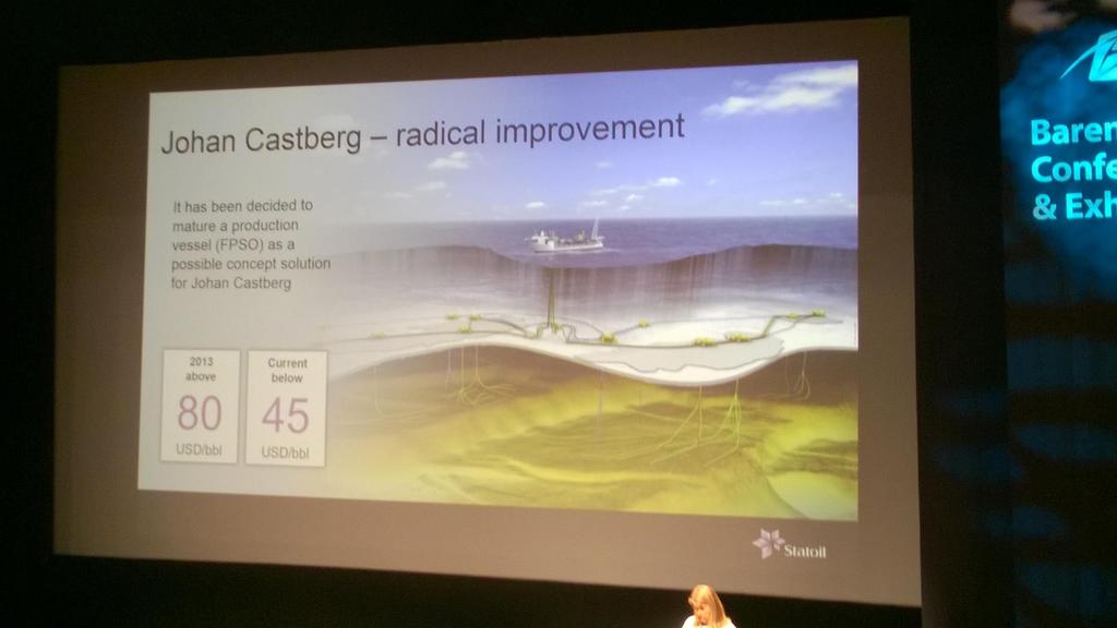 Konserndirektør Margareth Øvrum, Statoil ASA Uusi tekniikka on pienentänyt kustannuksia yli 40% Johan Castbergilla 1 barrel of oil = 159 liters 1 Sm3 oil = 6,29