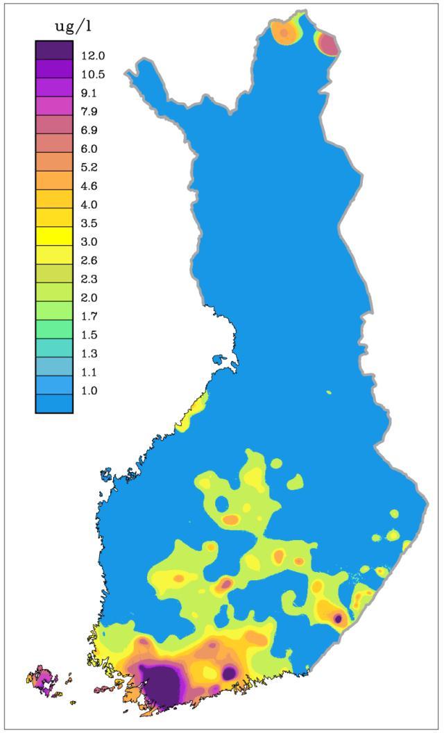 Uraani talousvedessä Esiintyminen Kalliopohjaveden uraanipitoisuudet (1681 porakaivoa)