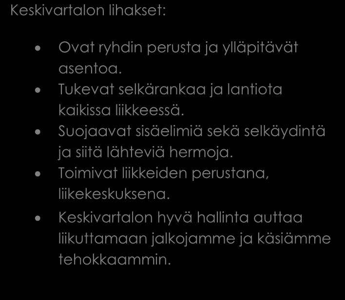 Ryhtiä tukevat lihakset Ryhti on selän hyvinvoinnille merkittävä asia, johon jokainen voi itse vaikuttaa. Hyvässä ryhdissä ranka on tasapainotilassa, jolloin rasitus on vähäisintä.