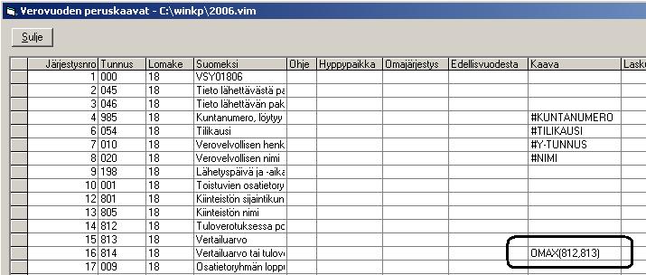 Jotta ohjelma tunnistaisi OSUM-kaavassa olevat kentännumerot, on sulkujen sisällä oltava ensimmäisenä merkkinä + tai - sen mukaan otetaanko ensimmäinen kenttä sellaisenaan vai vastalukuna. 7.