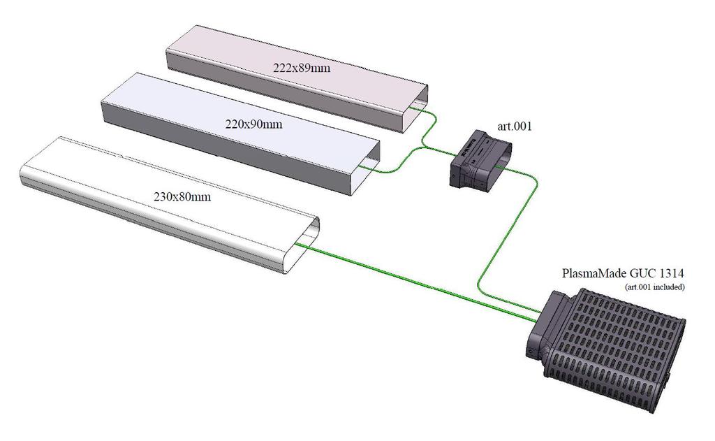 Uzstādīšana caur ventilācijas kanālu Uzstādiet PlasmaMade Gaisa filtru caur ventilācijas kanālu (komplektā neietilpst). Kanāla adapteris var būt savienots un saskrūvēts uz ventilācijas kanāla.