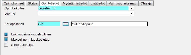 tilanteen muuttuessa kenttää joudutaan joskus päivittämään. Tieto muutostarpeesta tulee Hakijapalveluiden kautta. Kentällä voi olla kolme eri tilaa: tieto ei koske ko.