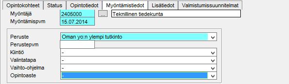 1.8.2011 alkaen myönnettävissä tohtorin opiskeluoikeuksissa myöntäjä on: UniOGS = 2406500 Huom!