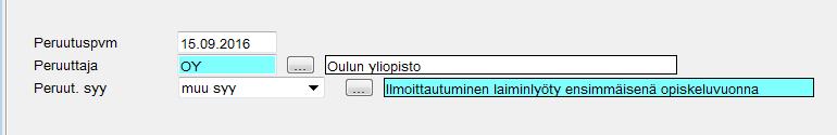 Uusi perustutkinto-opiskelija on laiminlyönyt ilmoittautumisen ensimmäisenä opiskeluvuonna. Pääkäyttäjä käy ilmoittautumisajan päätyttyä peruuttamassa tällaiset opiskeluoikeudet.