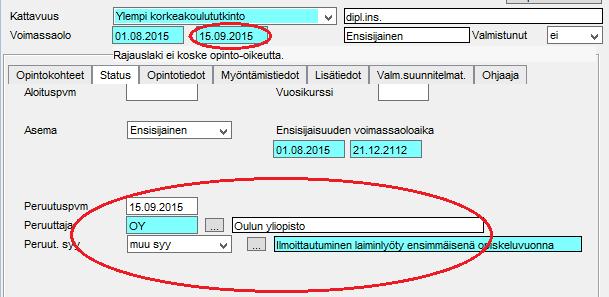 Peruutetun opiskeluoikeuden palauttaminen Peruuutetuista opiskeluoikeuksista osa voidaan palauttaa opiskelijan hakemuksella.