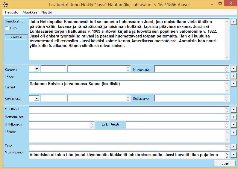 Henkilökortteja ei voi poistaa, mutta siinä olevat tiedot voidaan putsata, kuten lapset, puolisot, nimet yms. Ennen tietojen tyhjäystä pura mahdolliset lapsi- ja puolisokytkennät.