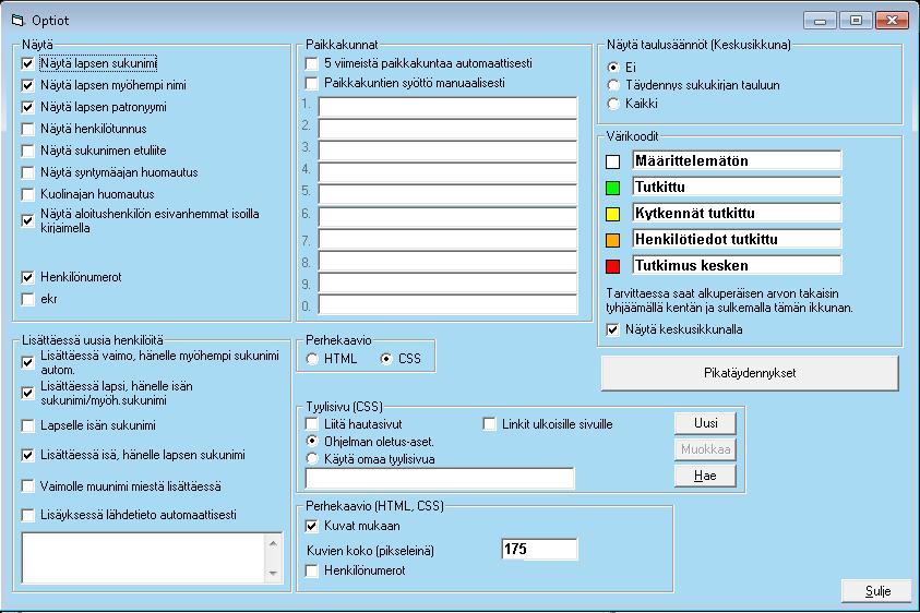 6. Optiot -näyttö Optiot -näytölle päästään Keskusikkunan Optiot -valikosta.