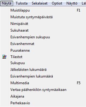 Nimipäivät Nimipäivät -näytöllä voi nyt selailla ohjelman tuntemia nimipäiviä ja tehdä yksittäisiä hakuja Sukuhaarat Keskusikkunan