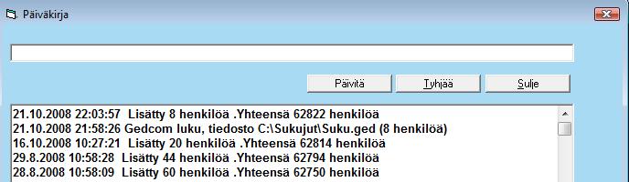 Päiväkirja Päiväkirjaan tallentuu automaattisesti, kuinka paljon henkilöitä on lisätty.