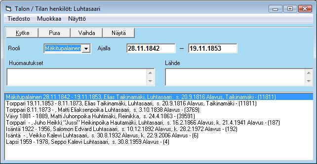 Tarkemman hakutuloksen saa valitsemalla yläosasta hakukriteeriksi joko talon nimen tai paikkakunnan.