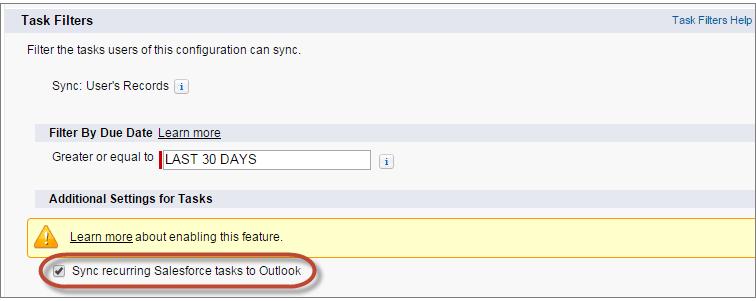 Käyttöopas Salesforce for Outlook -sovelluksen hallinta 374 Tehtäväsuodattimien luominen Salesforce for Outlook -sovellukselle Määritä mitkä tehtävät synkronoidaan Microsoft Outlookin ja Salesforcen