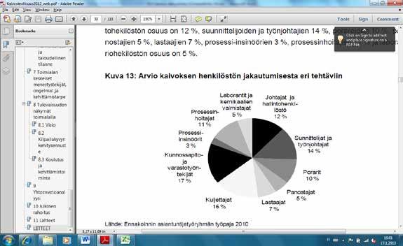 Kuvassa 4 on esitetty ennakoinnin asiantuntijatyöryhmän arvio henkilöstön jakautumisesta eri tehtäviin kaivoksilla.