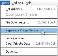10 Soittimen korjaaminen Philips Songbirdin avulla Vihje Kun soitin on korjattu, CD-ROM-osio ja Philips Songbird -asennusohjelma poistetaan soittimesta.
