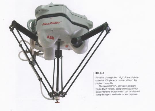 ABB:n IRB 340 robotti soveltuu hyvin elintarviketeollisuuden pakkauslinjalle.
