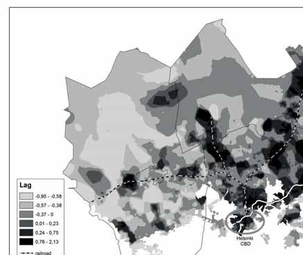 54 TEEMU KEMPPAINEN & PERTTU SAARSALMI Figure 2. The spatial lag of PSD in the urban area. Visualised by IDW. spatial models. Hence, these estimates should be interpreted with caution.